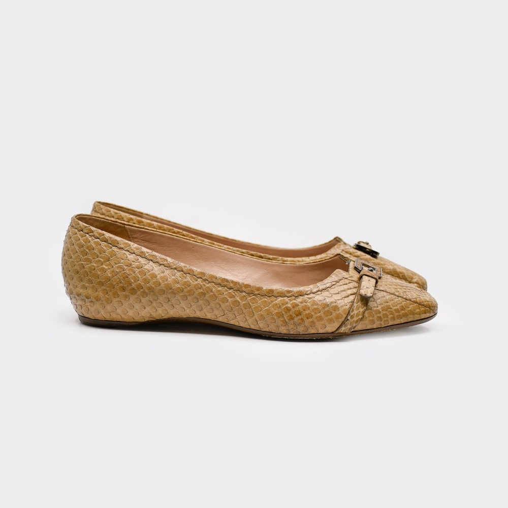GIORGIO ARMANI Vintage Genuine Python Ballet Flats Size 37.5 Made in Italy